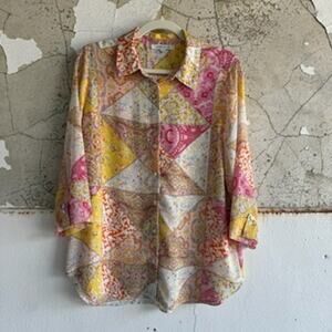 Paisley‎ Button Up Top Lightweight Blouse Patchwork Print Boho Cottagecore